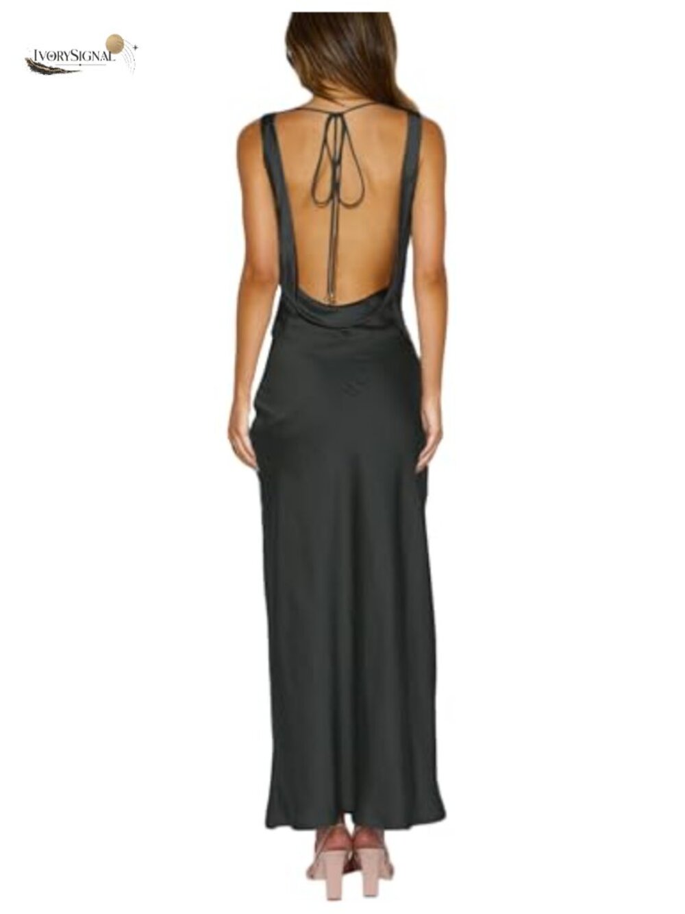 Satin Backless Formal Maxi Dress Cowl Neck Sleeveless Wedding Guest
